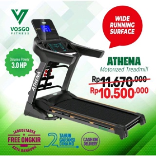 VOSGO Alat Olahraga Fitness Treadmill Elektrik Treadmil Listrik 3.0 HP Auto Incline Garansi Resmi 2 Tahun ATHENA