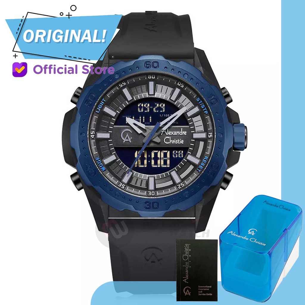 Jam Tangan Pria Analog-Digital Alexandre Christie 9370MH AC9370 AC 9370 MH 9370 MHRUBBA Original Gar