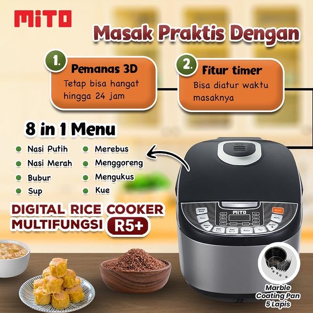 Rice Cooker Magic Com Mito R5 plus Kapasitas 2 Liter 8 in 1  - ORIGINAL GARANSI RESMI