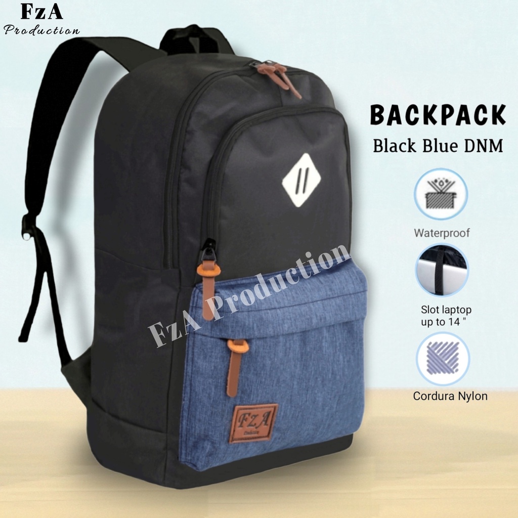 FzA Official - Tas Ransel Punggung Distro Casual Pria Wanita / Tas Ransel Laptop Original - Black Blue DNM