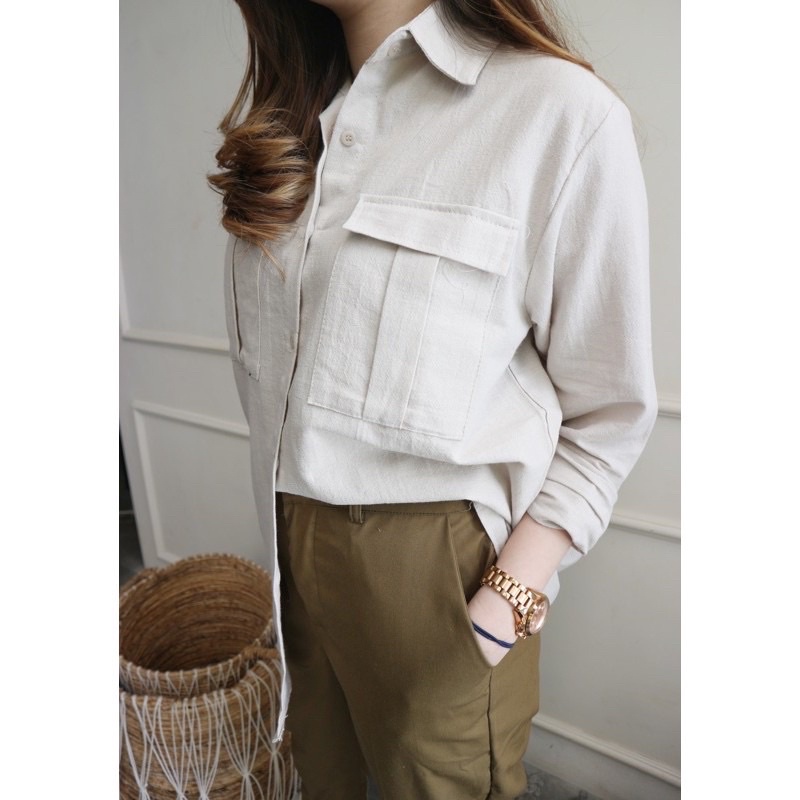 Koi Linen Kemeja Vosshop Warna Khaki