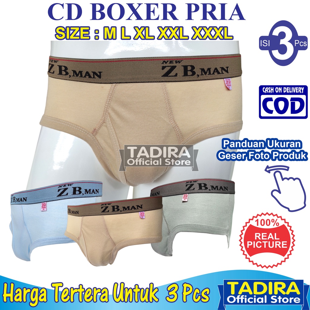 3 Pcs Celana Dalam Boxer Pria Bahan Katun Lembut Warna Random TADIRA Store
