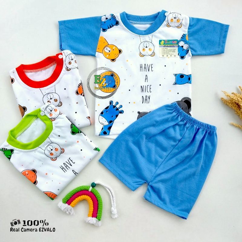 SET BAJU CELANA PENDEK BAYI 3-12 BULAN KANCING DI PUNDAK UNISEX