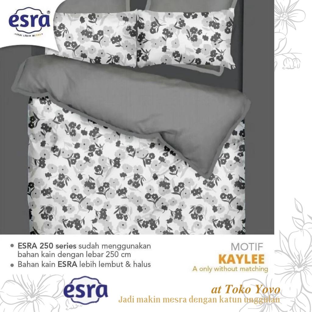 Sprei Katun Halus Esra Kaylee Bunga Floral Putih Grey Hitam BW Seprei