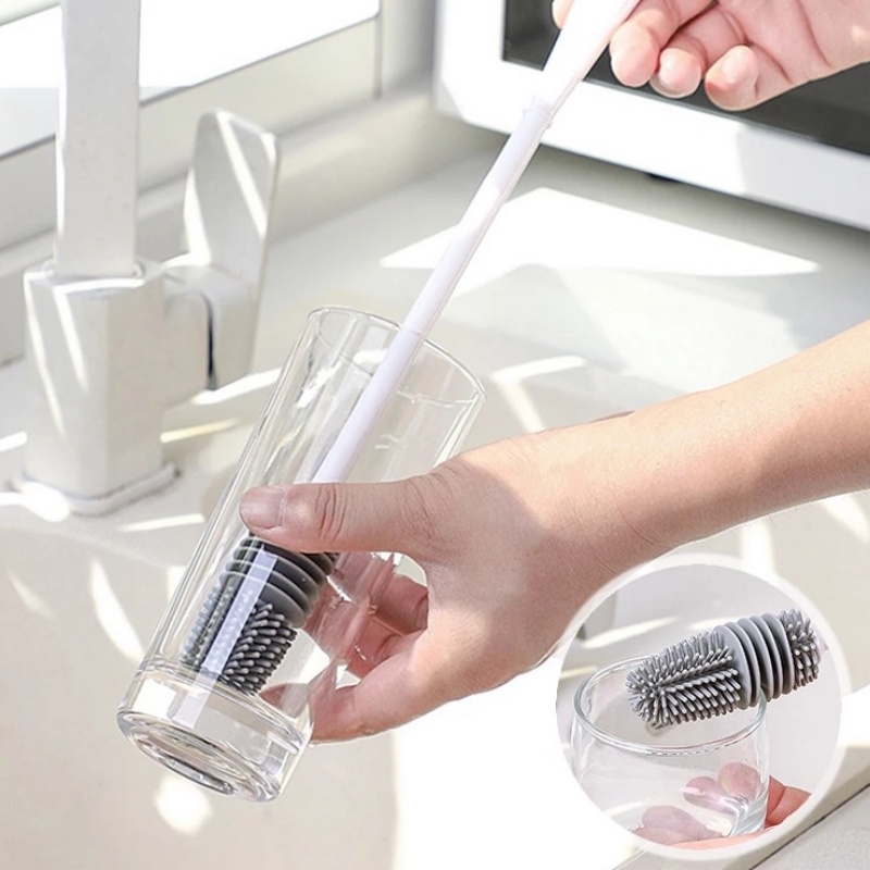 360° Alat Pembersih Serba Guna Sikat Cangkir Silikon Gagang Panjang Floor Drains Wastafel Dekontaminasi Gadget Mangkok Botol Vas Sikat Cuci