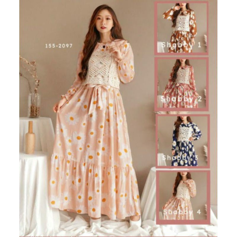 Gamis bunga mix rompi rajut by Yuna