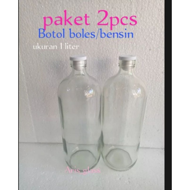 Botol Bensin Baru 1liter Botol kaca 1000ml 2pcs botol dengan tutup Botol jamu Botol cembung baru Bot