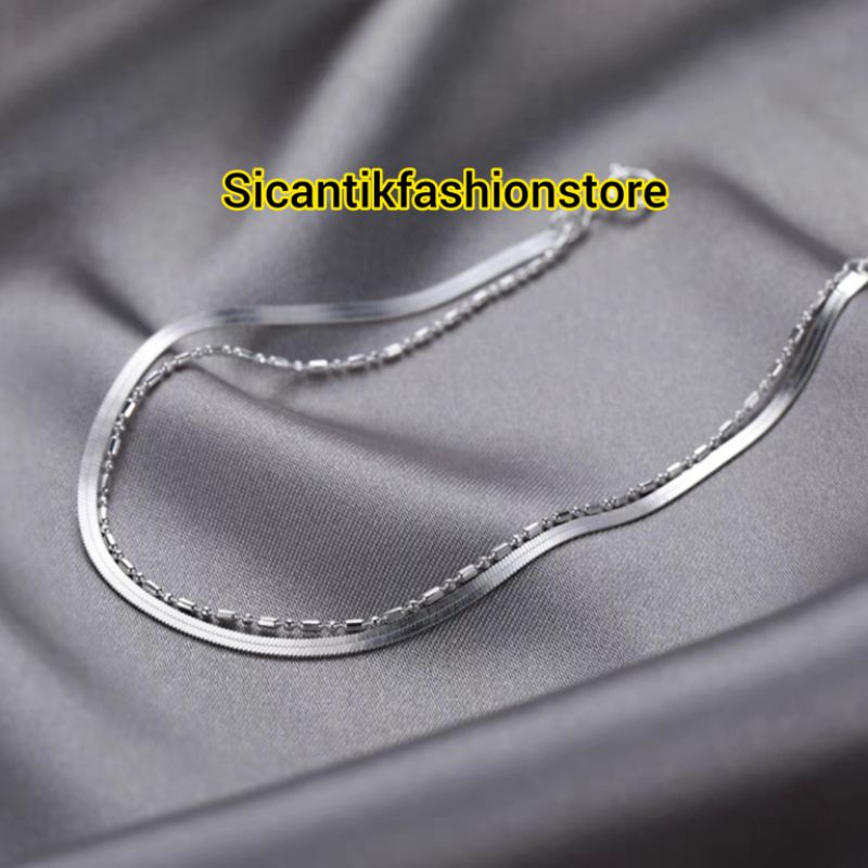 GELANG TITANIUM WANITA SILVER 2 LAYER TRENDING TERBARU ANTI KARAT SELAMANYA GELANG TITANIUM FASHION STYLE WANITA KOREA PERHIASAN KOREA ASLI TITANIUM GELANG WANITA PERAK SILVER 925 GELANG MODEL GEPENG