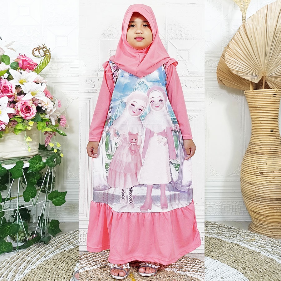 GAMIS ANAK PEREMPUAN PRINTING SET HIJAB CANTIK SOLEHA 2-13tahun GL FASHION