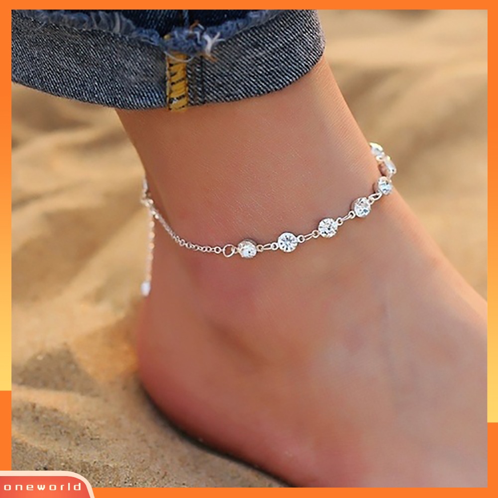 [WONE] Fashion Wanita Berlian Imitasi Bertatahkan Gelang Kaki Sandal Pantai Ankle Chain Foot Jewelry