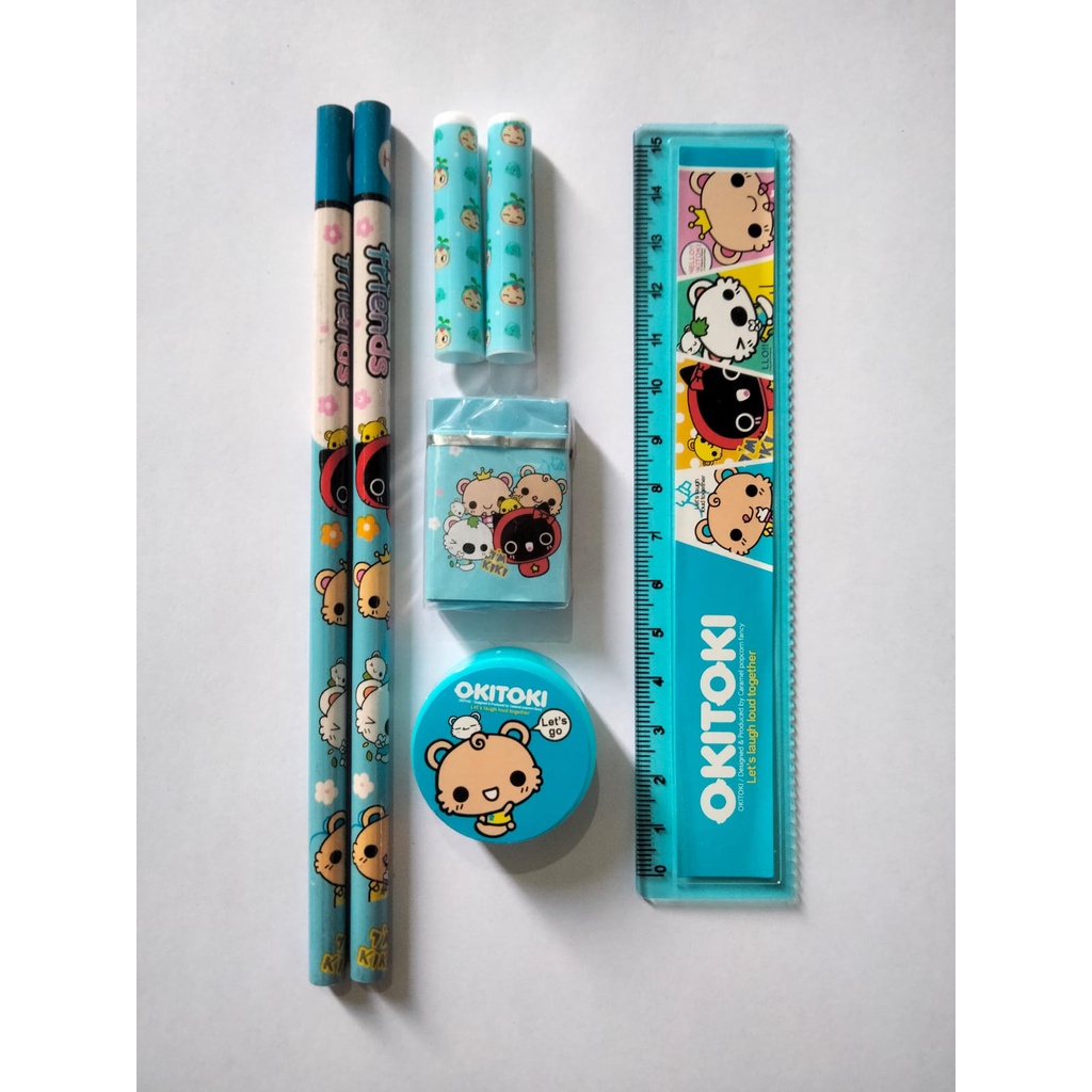 Pensil Set Penggaris Penghapus Rautan Set Warna Warni GMALL-ST0036