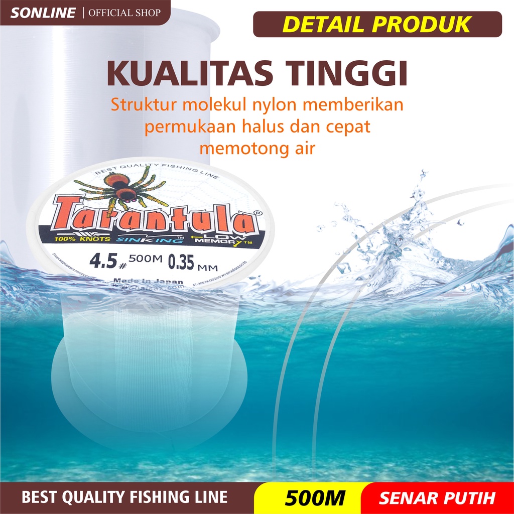 SONLINE Tali Pancing  500m Senar Pancing Tarantula Fishing Line Senar Kuat &amp; Tahan Bahan Nilon Impor