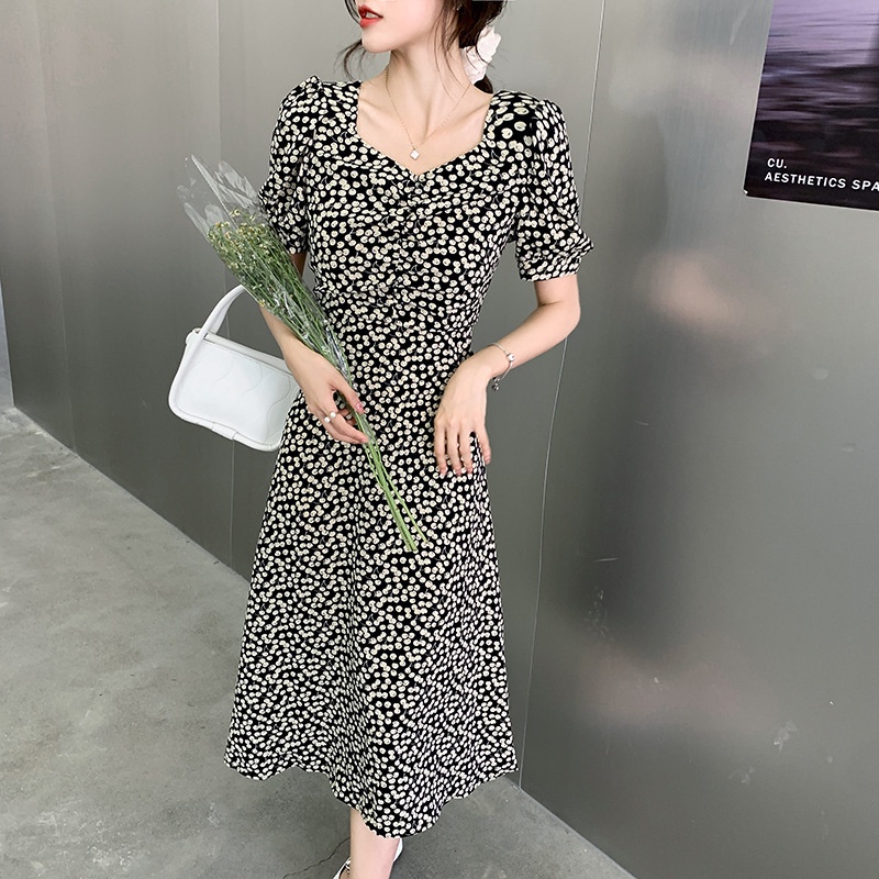 yikoo-Dress korea midi dress multi-warna gaun bunga versi dres wanita