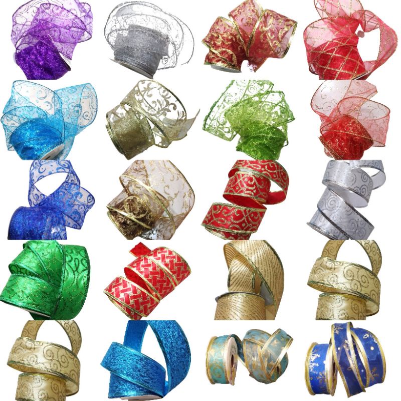 

Pita Satin Gliter Pinggir Kawat 1inc 10yards. Pita Organdi Glitter List Kawat 2.5"inc 10yards