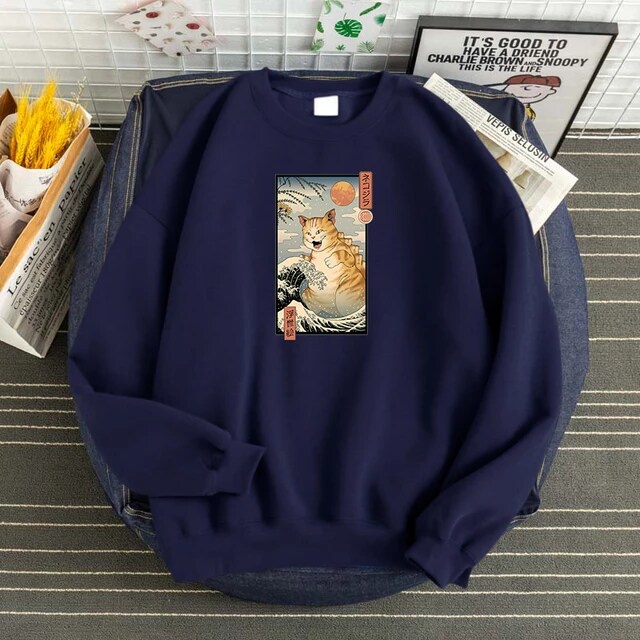 Cat monster Sweatshirt Basic II Sweater Crewneck Print DTF II Sz M - XL Anak &amp; Dewasa ( Pria &amp; Wanita )