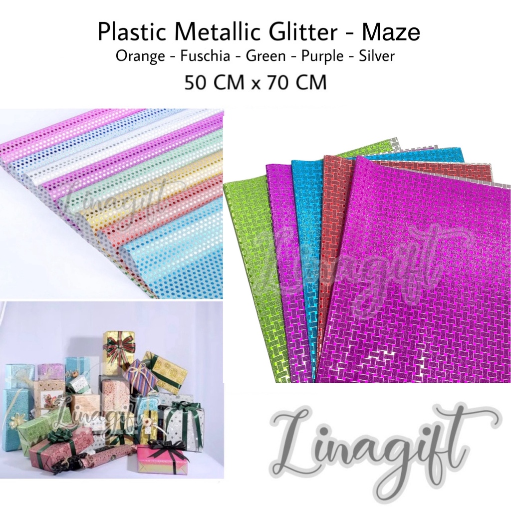 ( 3 Lembar ) PLASTIC METALLIC GLITTER MAZE - PLASTIK GLITER METALIK SHINY MENGKILAP SILVER GOLD EUSTHATIC CLASSIC VINTAGE