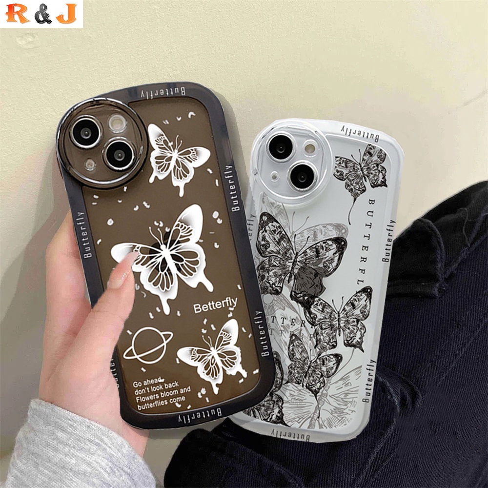 Soft Case Untuk Iphone14 Pro MAX iPhone11 iPhone13 iPhone XR XS MAX iPhone6 6S 7 8 Plus Lensa Oval Gambar Garis Kupu-Kupu Shockproof TPU Cover