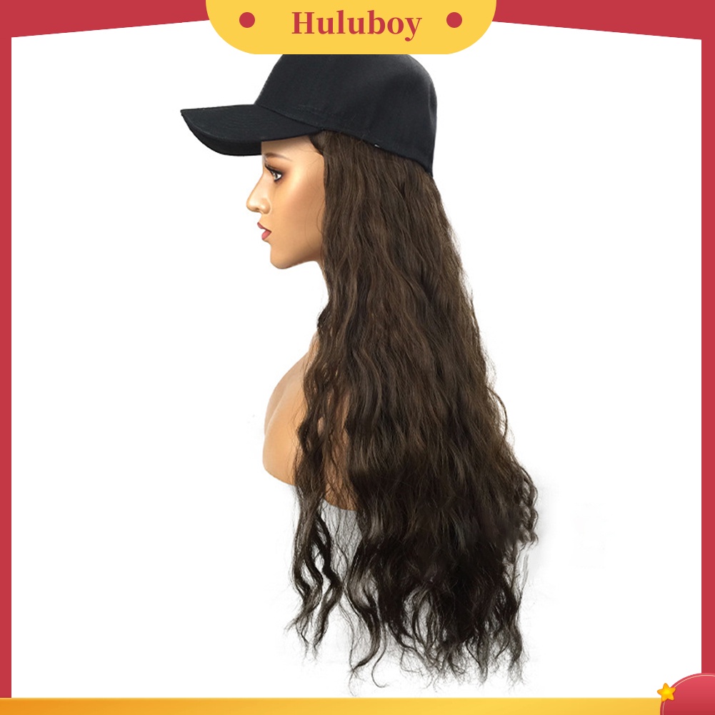 Wig Rambut Ekstensi Model Panjang Keriting Gelombang Dengan Topi Peaked Untuk Wanita