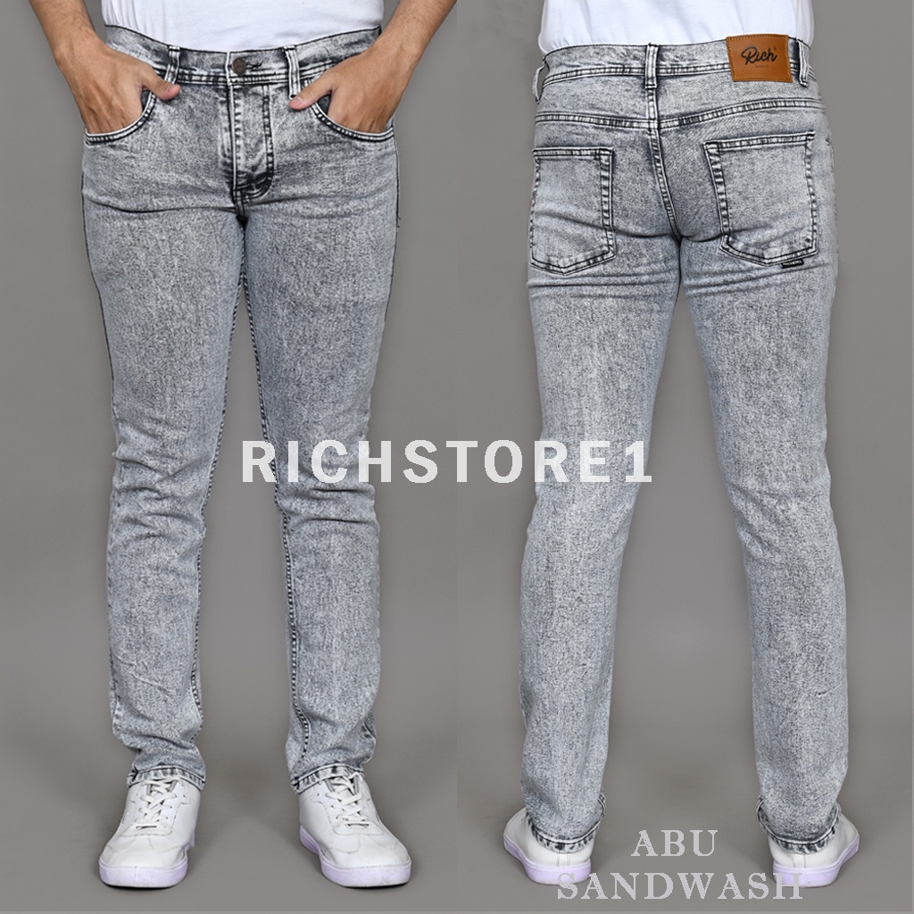 CELANA JEANS PRIA GRAY SANDWASH SNOW ACID SIZE 27-36