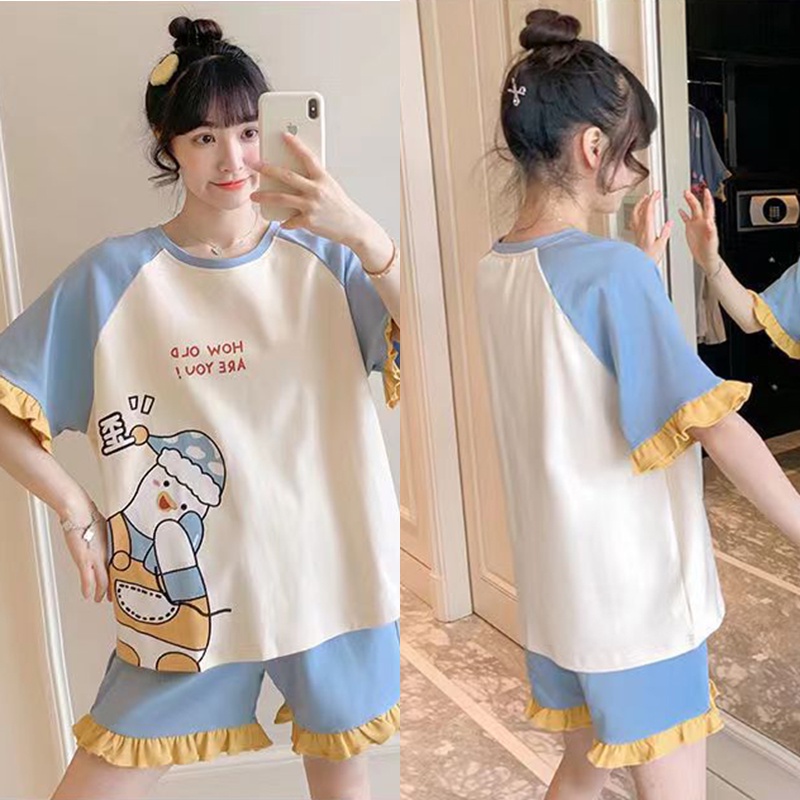 TUTULADY Baju Tidur Wanita Set Pendek Motif Kartun Lucu