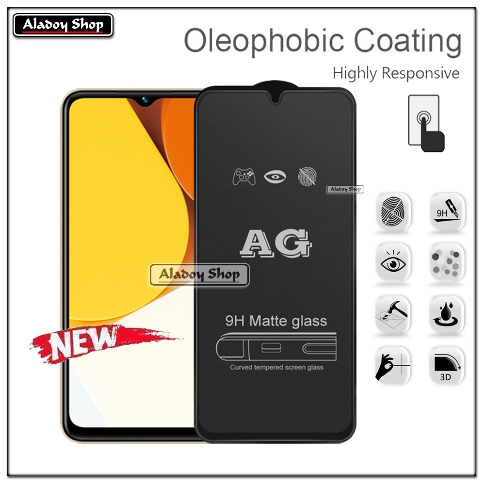 Paket 3IN1 Tempered Glass Layar Matte Anti Glare VIVO Y35 Free Tempered Glass Camera dan Skin Carbon