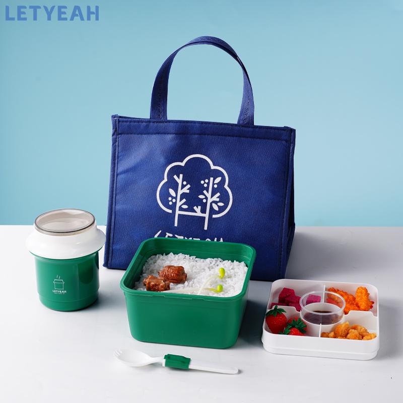 letyeah Kotak makan set 1600ml tempat bekal lunch box/500ml mangkuk sup portabel/tas bekal