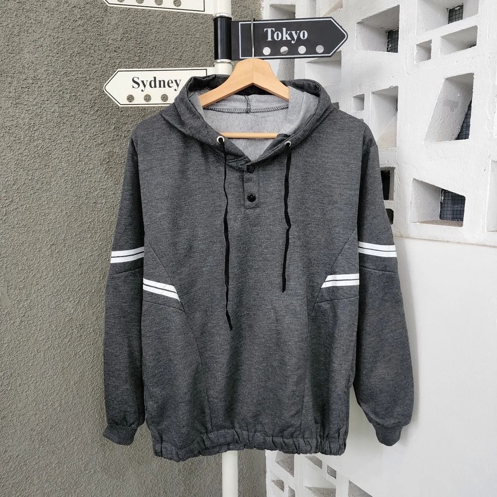 V Scarla Hoodie Wanita Trendy Motif Strip Terbaru