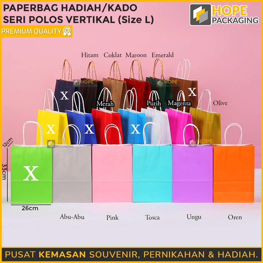 [ 3 pcs ] PaperBag Hadiah Polos M = 27x21x11 cm  / Kado Polos Warna / Kantong Kertas Kraft Paper Bag  Polos Goodie Bag souvenir lebaran