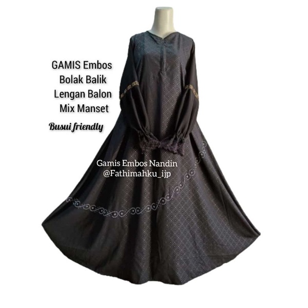 Gamis Nandin Abaya Embos Depan belakang lengan Balon Mix Pita/Jubah Masturoh Temboro Termurah