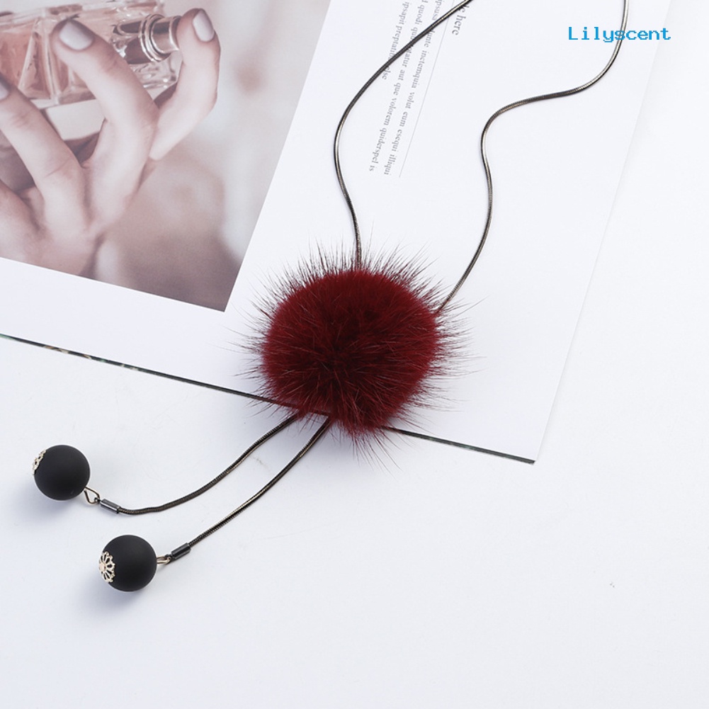 [LS] Pompom Tassel Beads Pendant Kalung Wanita Rantai Panjang All-match Perhiasan