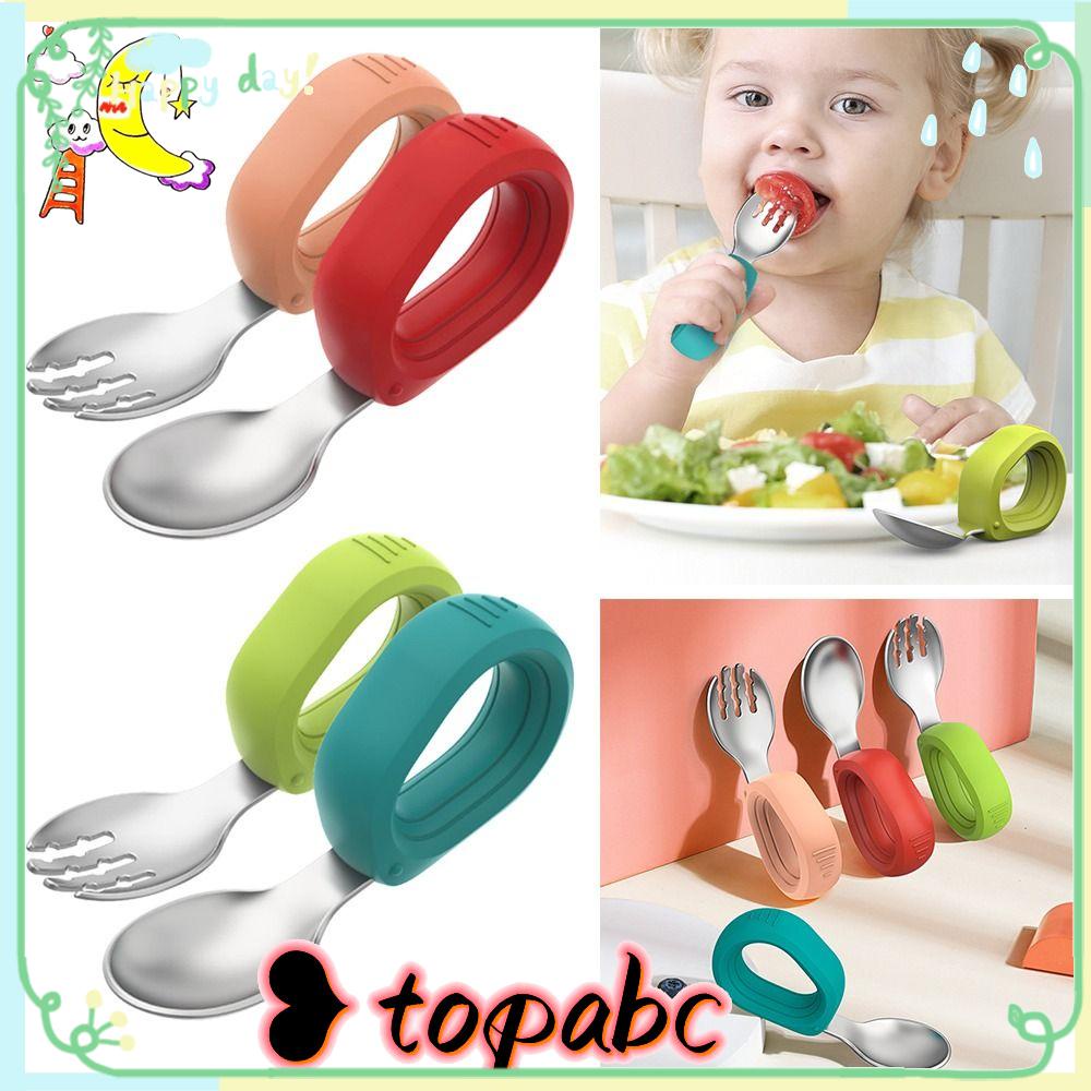 Top Anak Peralatan Makan Portable Stainless Steel Makan Garpu Pendek Sendok Garpu Set