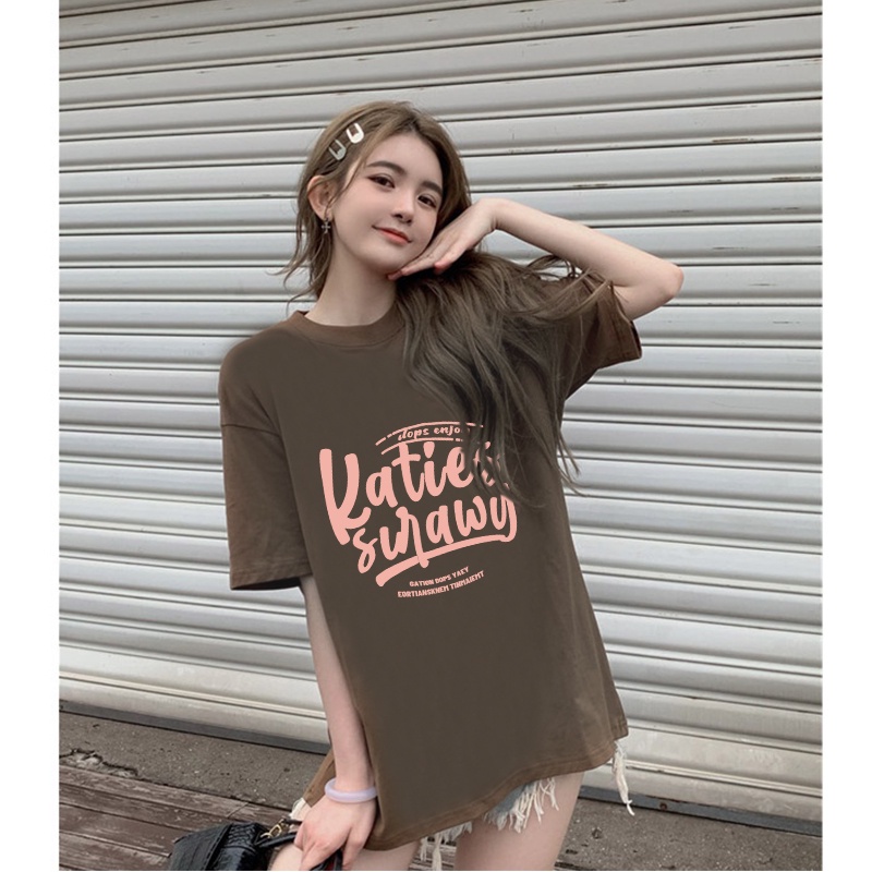 [chaoo.id]Ootdsupply Baju Oversize Kekinian American Retro Lengan Pendek Letter Graffiti Print T-shirt Basic Toffe Kaos