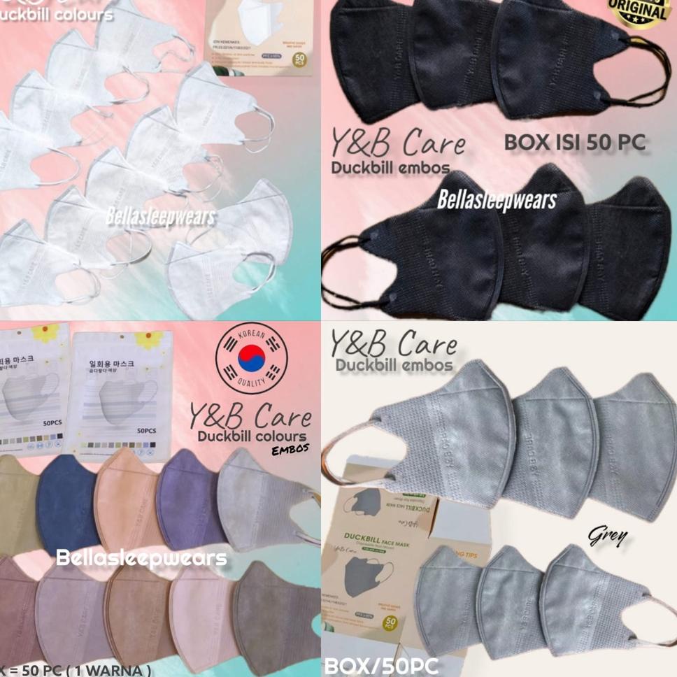 ン PER BOX ISI 50 - MASKER DUCKBILL Y&B YB CARE GARIS EMBOS - PUTIH WHITE HITAM BLACK EDITION ゖ゚