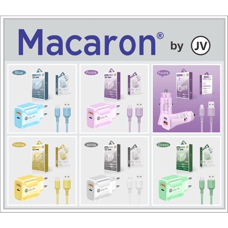 saver macaron jv output 1usb a + 1usb type-c fast charging quallcoom 0.3 Promo Sen