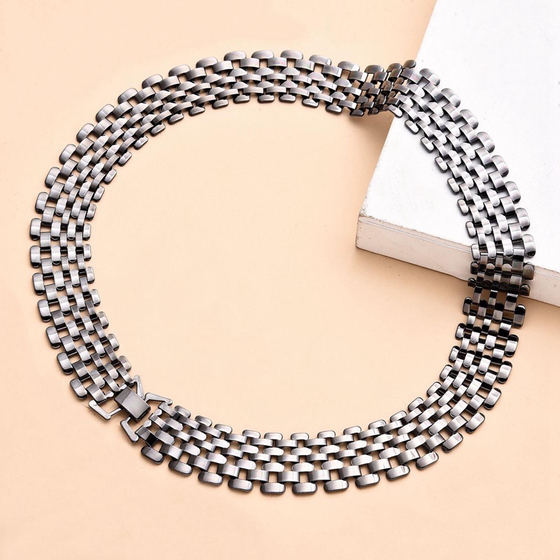 Fancyqube Punk Hip Hop Chunky Hollow Out Rantai Kalung Warna Silver Dikaitkan Chokers Lebar Kalung Untuk Wanita Statement Jewelry
