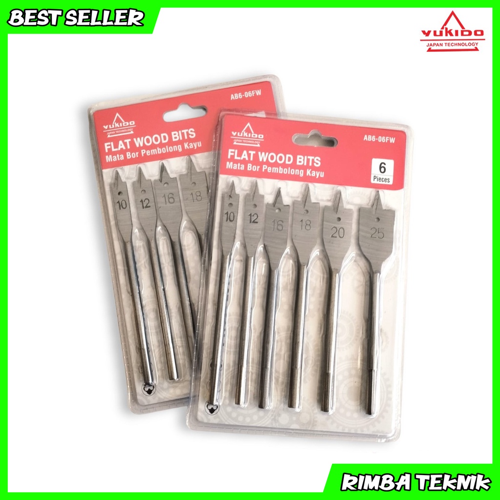 Mata bor kayu flat / pipih set 6 pcs mata bor model kipas 10mm - 25mm Flat wood drill bits mata bor pelubang / pembolong kayu