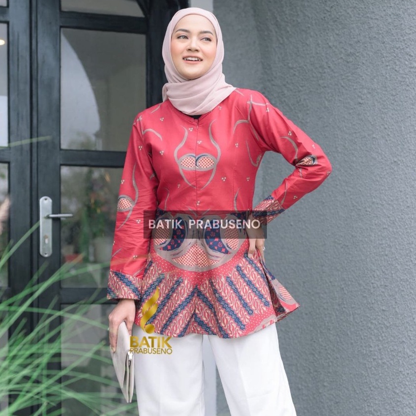 BLOUSE GAYATRI Tunik Batik Wanita PRABUSENO Modern Asli Lengan Panjang Katun Halus Seragam Kerja Kan