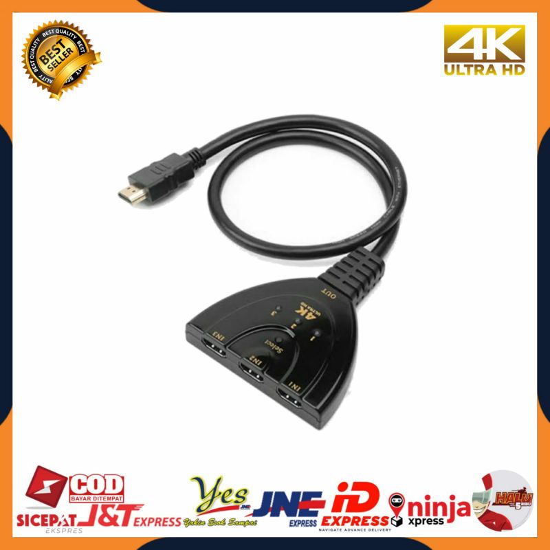 [COD] CONVERTER ADAPTER HDTV SWITCH 3 PORT 4K TV SWITCHER (3 INPUT 1 OUTPUT) 4K*2K UNTUK PS4 PC LAPTOP KE TV PROJECTOR