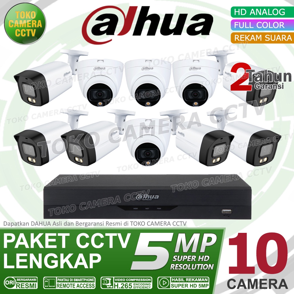 PAKET CCTV DAHUA 5MP 3K FULL COLOR AUDIO 16 CHANNEL 10 KAMERA COLORVU