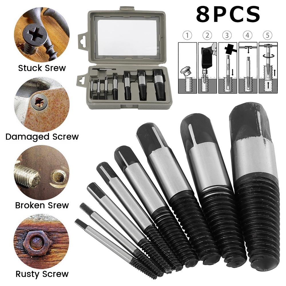 Pipe Tap Screw Extractor 8 Pcs Alat Pembuka Baut / Pipa Patah Remover Tool Kit