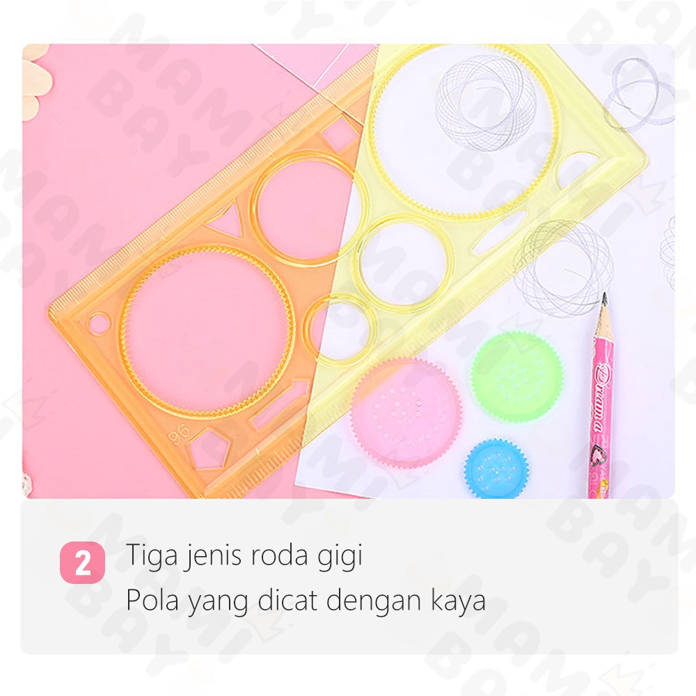 Mamibayi Penggaris Rotary Gambar Pola Bunga/Penggaris Geometrik Spirograph