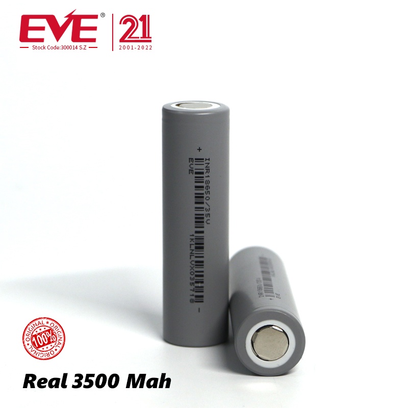 Baterai 18650 Flat Top EVE 3500 Mah Authentic Ori Real Test