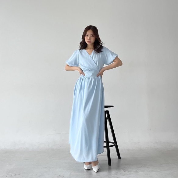 Marie Dress / Dress Panjang V Neck Wanita