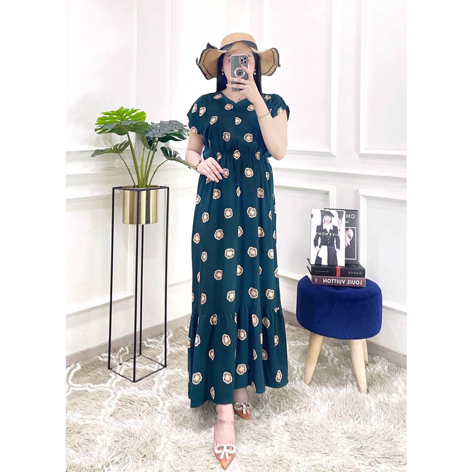 Runa Dress Panjang Wanita Bahan Rayon Motif Daster Semata Kaki