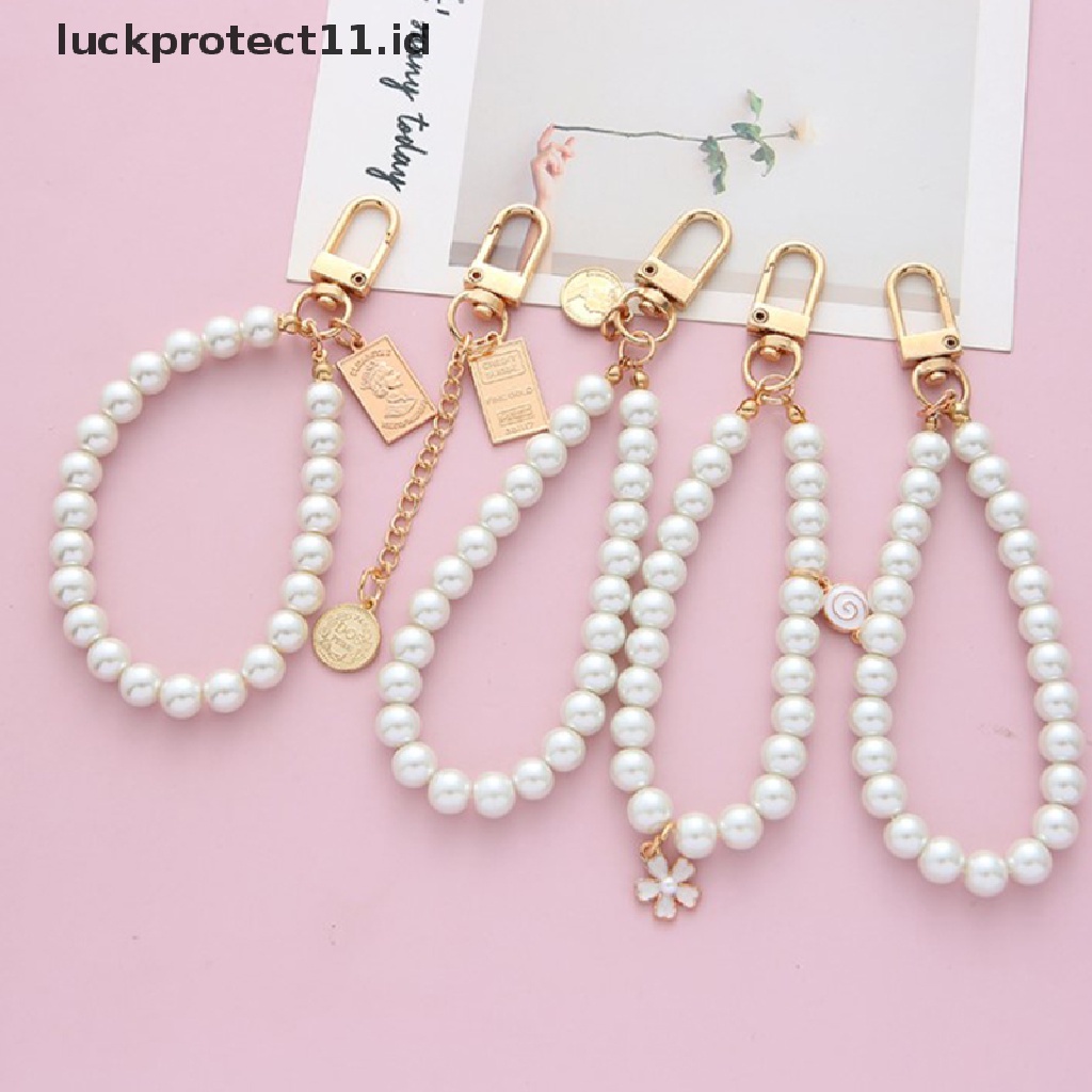 /Fashion Hot// Fashion// Vintage Korea Fashion Mutiara Gantungan Kunci Wanita Gadis Gold Metal Chain Key Ring.