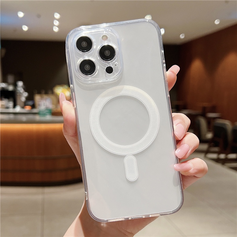 IPHONE Luxury Wireless Charging Transparan Magsafe Cover Case Untuk Iphone14 13 12 11 Pro Max XR Xs X8 7 Plus SE2 Silikon Cover