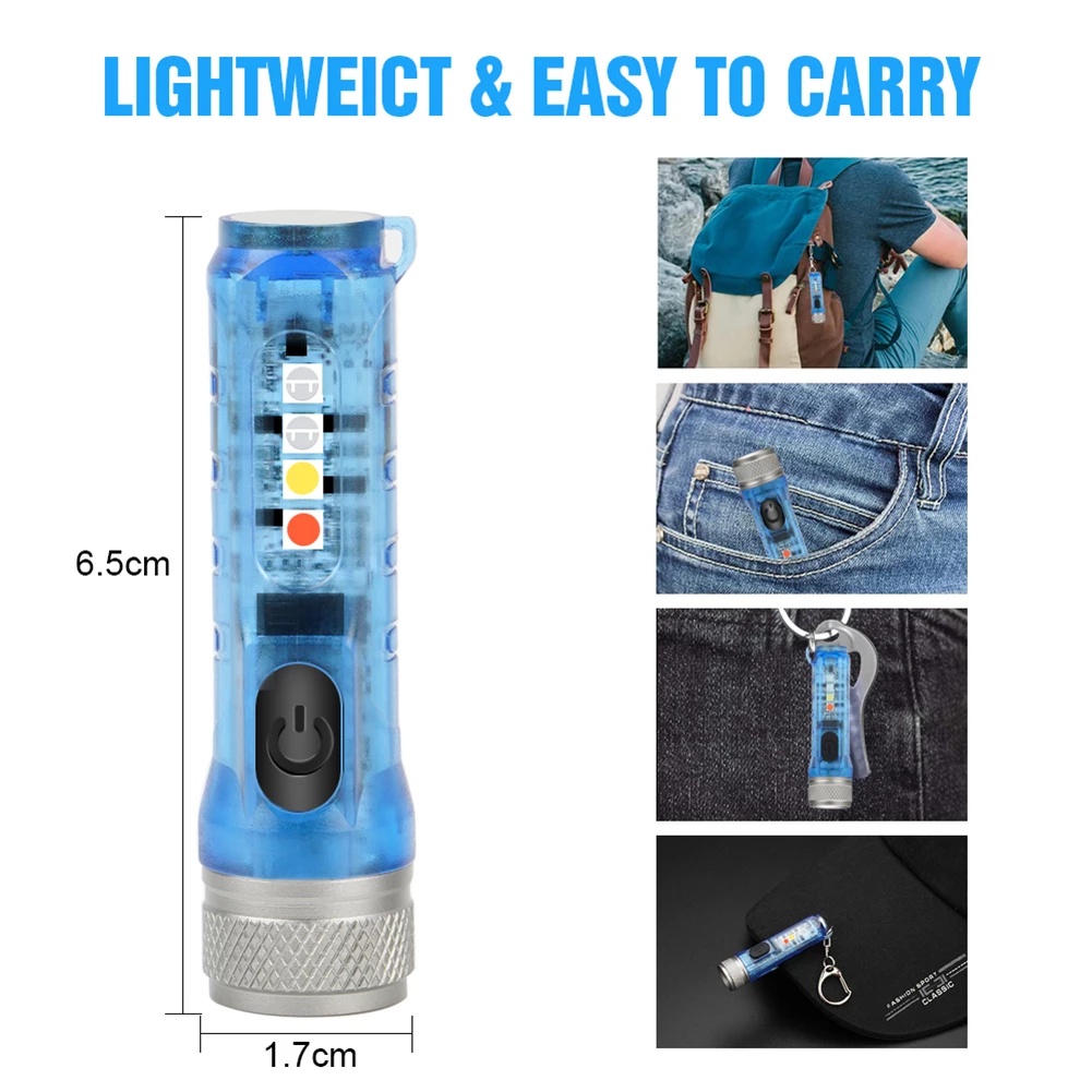 Hot Sale/Senter Cas Tipe-C Portabel Saling Menarik Multifungsi LED Rechargeable Torch Waterproof Senter Gantungan Kunci Mini Senter Jarak Jauh Untuk Camping