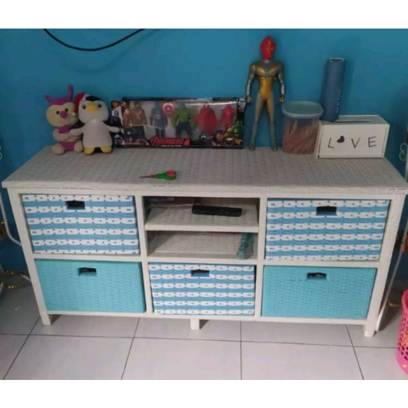 ghj (REDY STOK) Lemari Rotan Sintetis Meja Tv Dan Rak Buku
