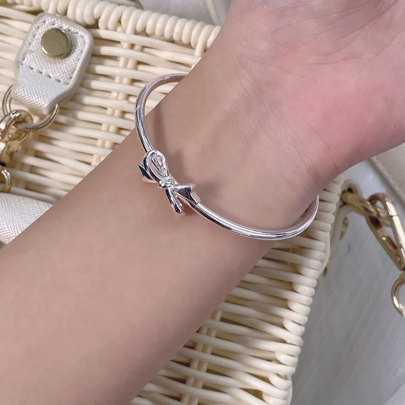 Kami Bunga Korea Lucu Busur Glossy Perak Bangle Gelang Untuk Wanita Perempuan Chic Ikatan Simpul Terbuka Bangles Adjustable Cuff Bracelet Perhiasan Pergelangan Tangan Fashion