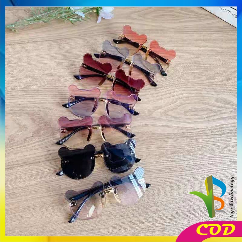 RB-C672 Kacamata Beruang Hitam Anak Bayi Kaca mata Bear Shape Gaya Korea Sunglasses Kids Fashion Tanpa Bingkai Kacamata Telinga Beruang